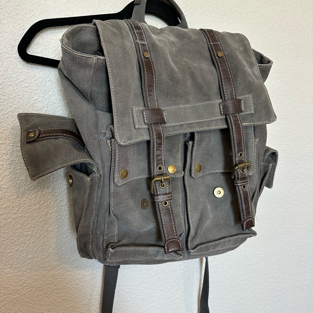 Gray and Brown Vintage-Inspired Backpack